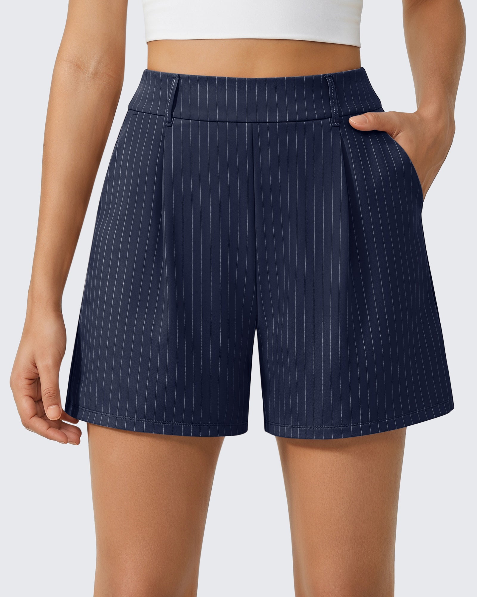 G4Free - G4Free ShiftReady 5" High Waisted Pleated Trouser Shorts with Pockets -GF26E1004LJA001A-S-GF26E1004LJA001B-M-GF26E1004LJA001C-L-GF26E1004LJA001D-XL-GF26E1004LJA001E-XXL