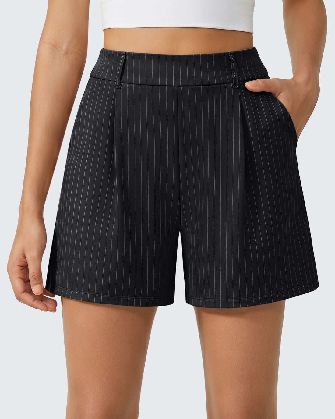 G4Free - G4Free ShiftReady 5" High Waisted Pleated Trouser Shorts with Pockets -GF26E1004LJA001A-S-GF26E1004LJA001B-M-GF26E1004LJA001C-L-GF26E1004LJA001D-XL-GF26E1004LJA001E-XXL