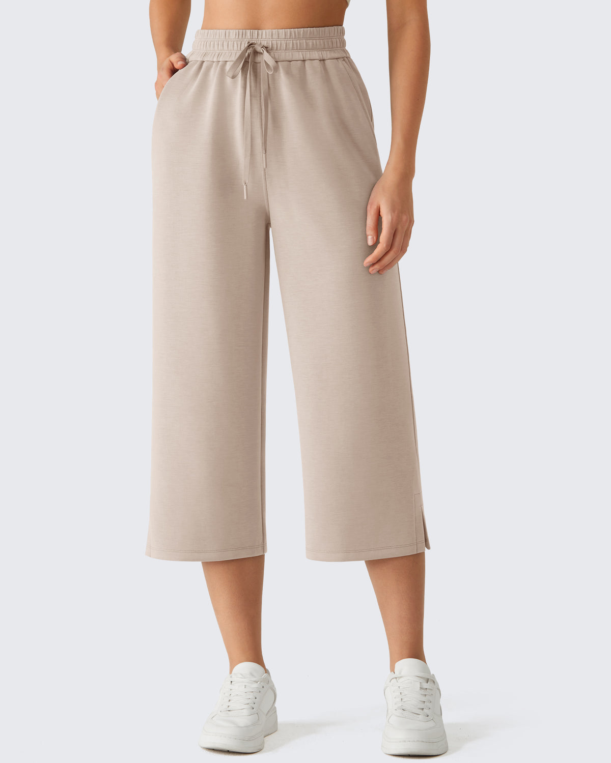 G4Free - G4Free Smoofit Drawstring Wide Leg Capri Pants with Pockets -GF26J907A001A-S
