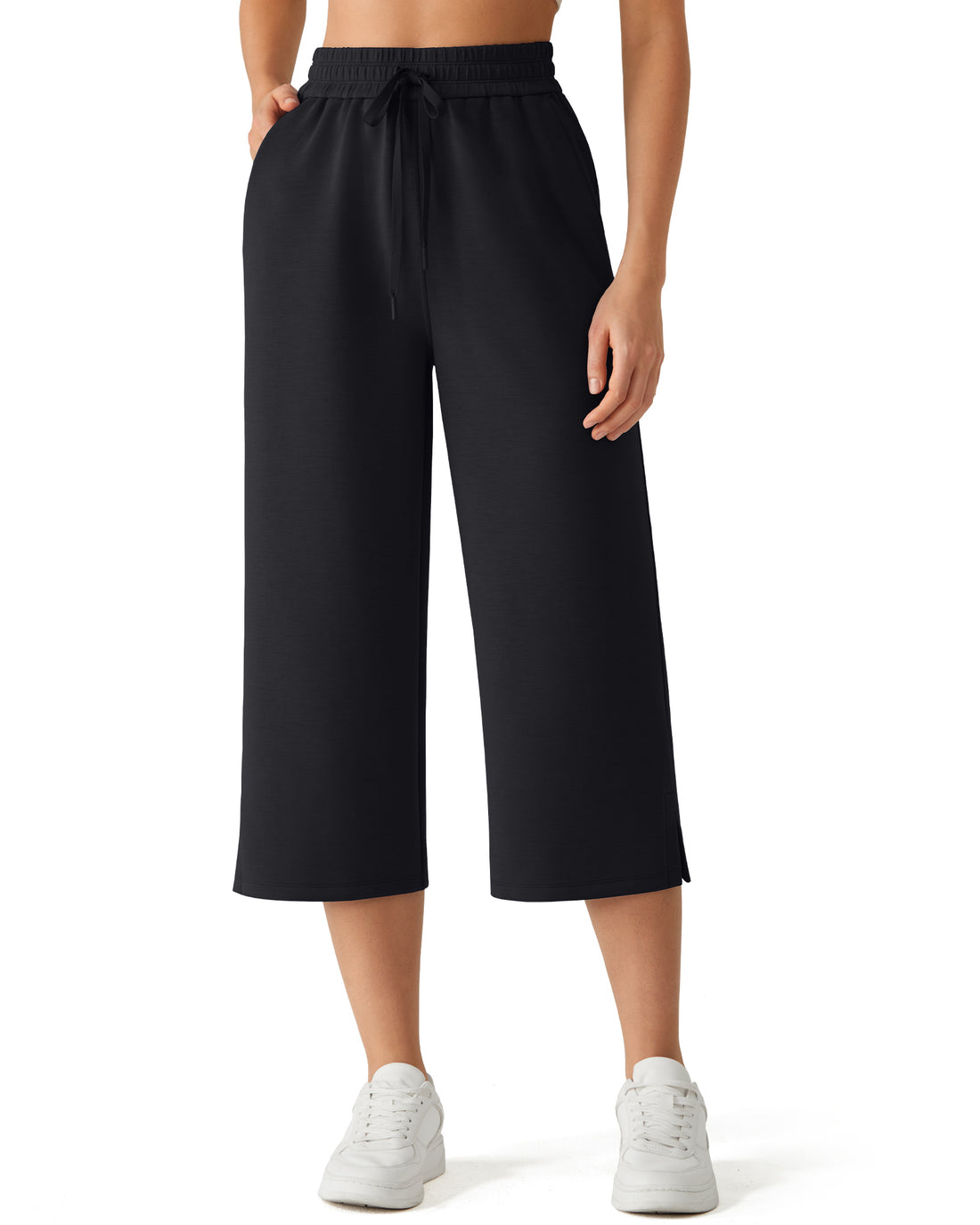 G4Free - G4Free Smoofit Drawstring Wide Leg Capri Pants with Pockets -GF26J907A001A-S-GF26J907A001B-M-GF26J907A001C-L-GF26J907A001D-XL-GF26J907A001E-XXL