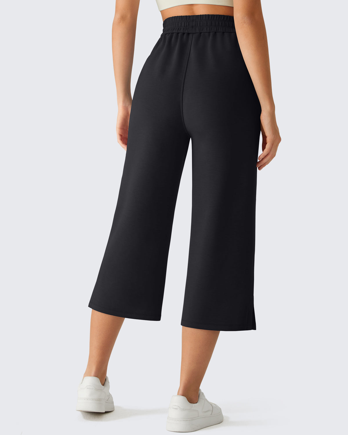 G4Free - G4Free Smoofit Drawstring Wide Leg Capri Pants with Pockets -GF26J907A001A-S-GF26J907A001B-M-GF26J907A001C-L-GF26J907A001D-XL-GF26J907A001E-XXL
