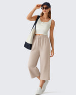 G4Free - G4Free Smoofit Drawstring Wide Leg Capri Pants with Pockets -GF26J907A001A-S-GF26J907A001B-M-GF26J907A001C-L-GF26J907A001D-XL-GF26J907A001E-XXL