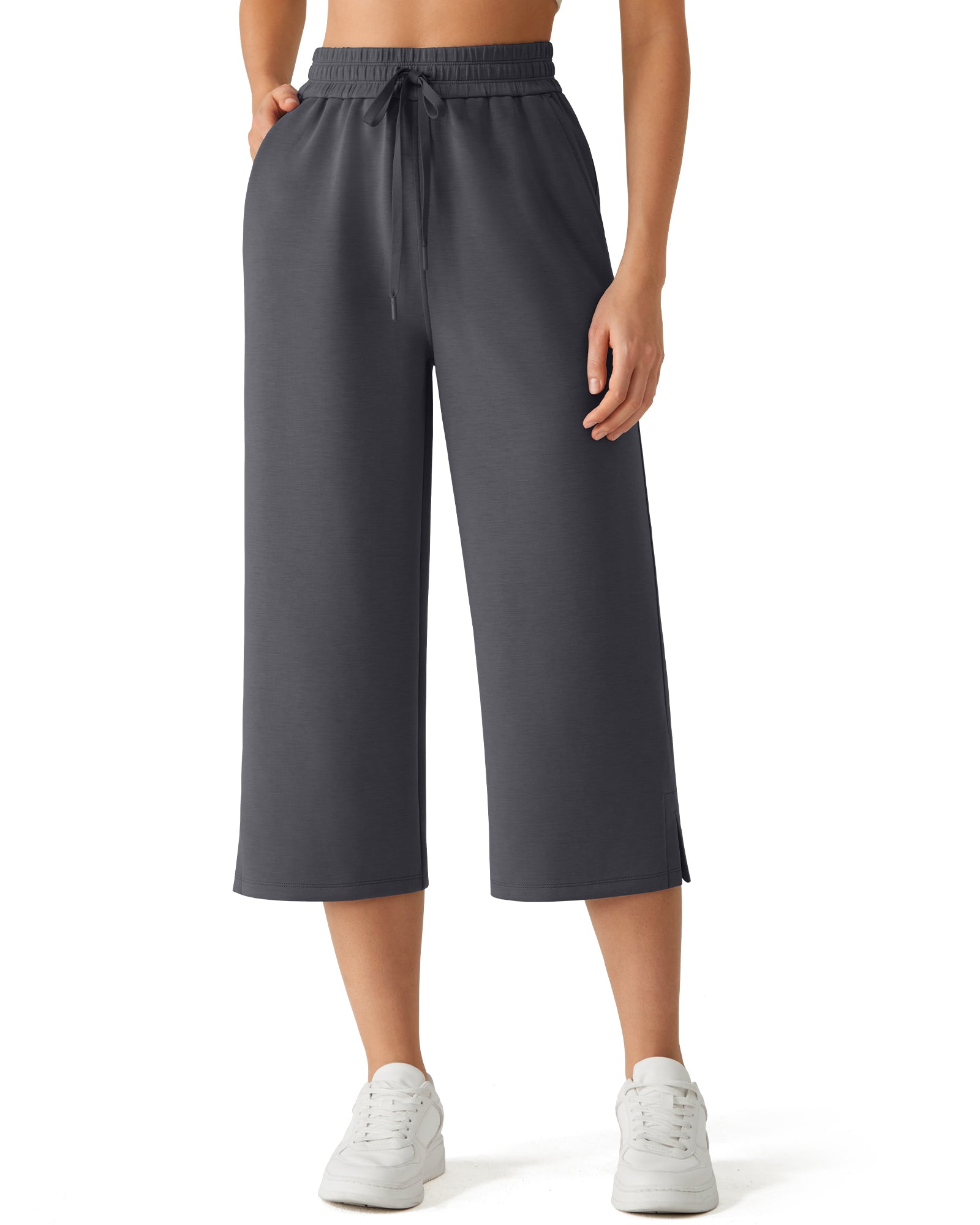 G4Free - G4Free Smoofit Drawstring Wide Leg Capri Pants with Pockets -GF26J907A001A-S-GF26J907A001B-M-GF26J907A001C-L-GF26J907A001D-XL-GF26J907A001E-XXL