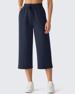 G4Free - G4Free Smoofit Drawstring Wide Leg Capri Pants with Pockets -GF26J907A001A-S-GF26J907A001B-M-GF26J907A001C-L-GF26J907A001D-XL-GF26J907A001E-XXL