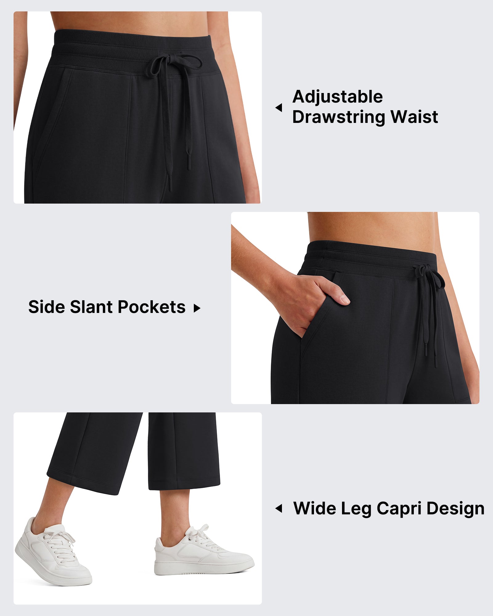 G4Free - G4Free Smoofit High Waisted Drawstring Wide Leg Capris with Pockets -GF26J982A001A-S-GF26J982A001B-M-GF26J982A001C-L-GF26J982A001D-XL-GF26J982A001E-XXL