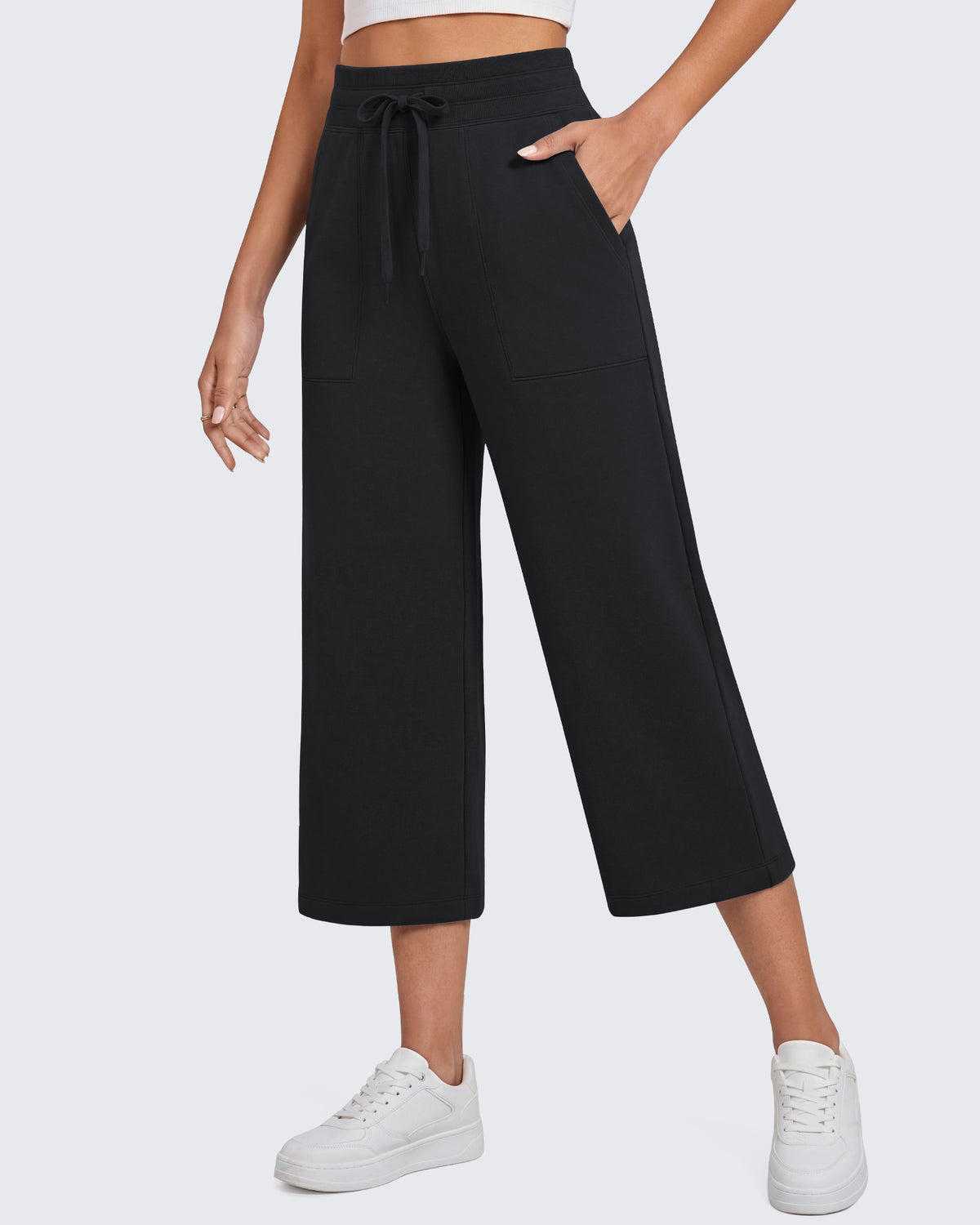 G4Free - G4Free Smoofit High Waisted Drawstring Wide Leg Capris with Pockets -GF26J982A001A-S-GF26J982A001B-M-GF26J982A001C-L-GF26J982A001D-XL-GF26J982A001E-XXL
