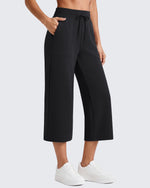 G4Free - G4Free Smoofit High Waisted Drawstring Wide Leg Capris with Pockets -GF26J982A001A-S-GF26J982A001B-M-GF26J982A001C-L-GF26J982A001D-XL-GF26J982A001E-XXL