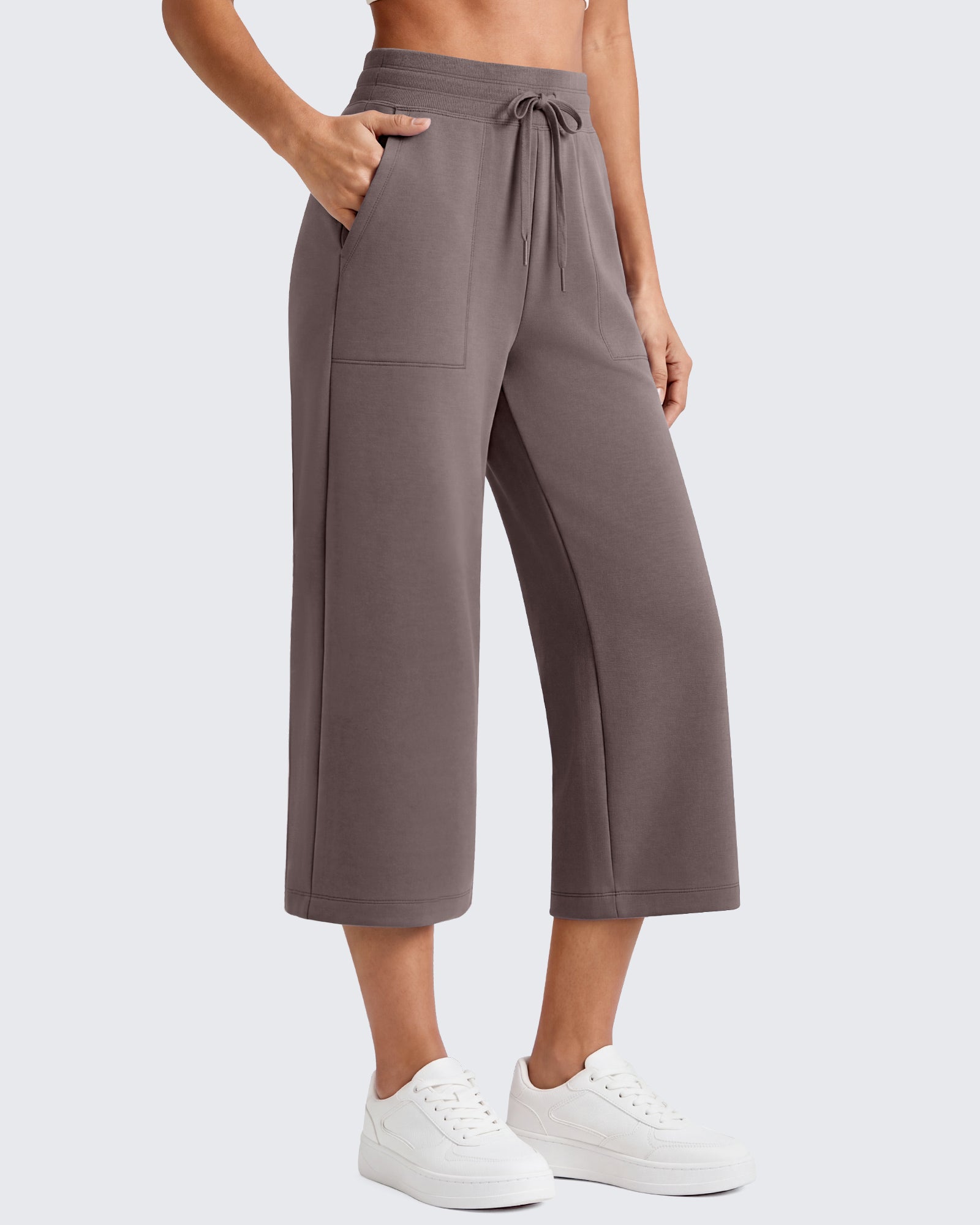 G4Free - G4Free Smoofit High Waisted Drawstring Wide Leg Capris with Pockets -GF26J982A001A-S-GF26J982A001B-M-GF26J982A001C-L-GF26J982A001D-XL-GF26J982A001E-XXL