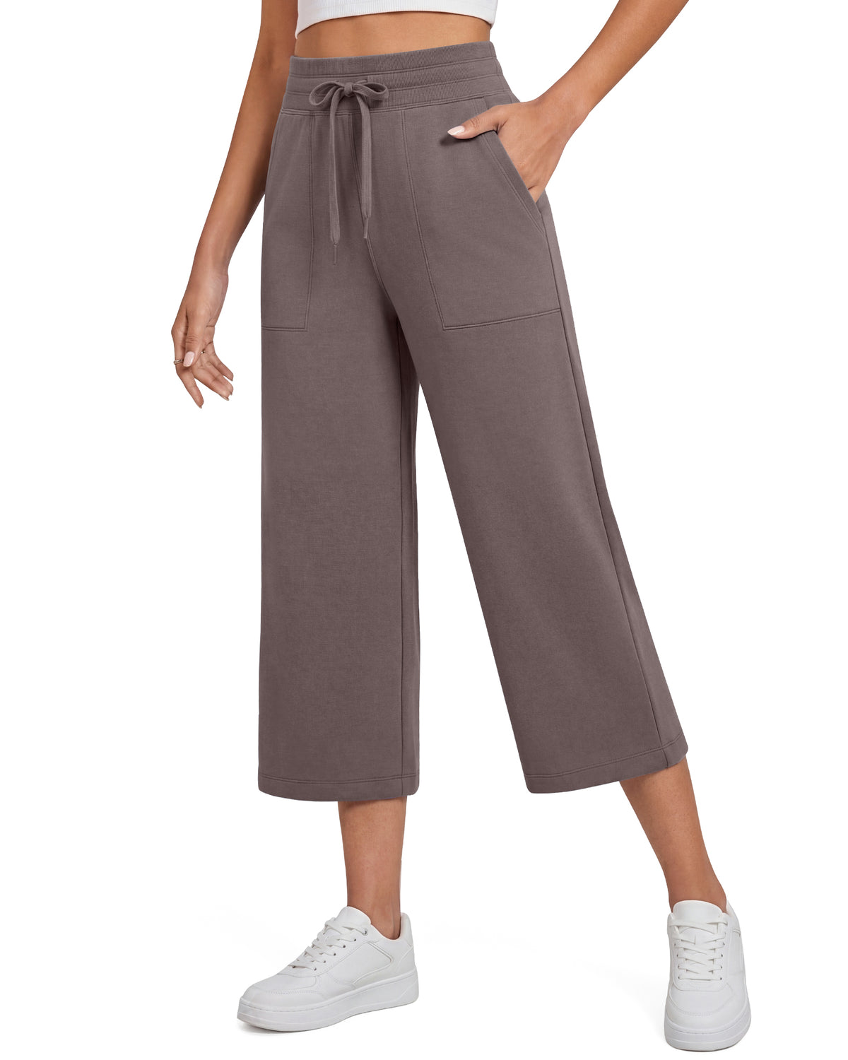 G4Free - G4Free Smoofit High Waisted Drawstring Wide Leg Capris with Pockets -GF26J982A001A-S-GF26J982A001B-M-GF26J982A001C-L-GF26J982A001D-XL-GF26J982A001E-XXL