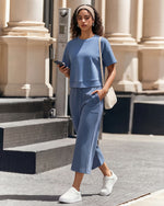G4Free - G4Free Smoofit High Waisted Drawstring Wide Leg Capris with Pockets -GF26J982A001A-S-GF26J982A001B-M-GF26J982A001C-L-GF26J982A001D-XL-GF26J982A001E-XXL
