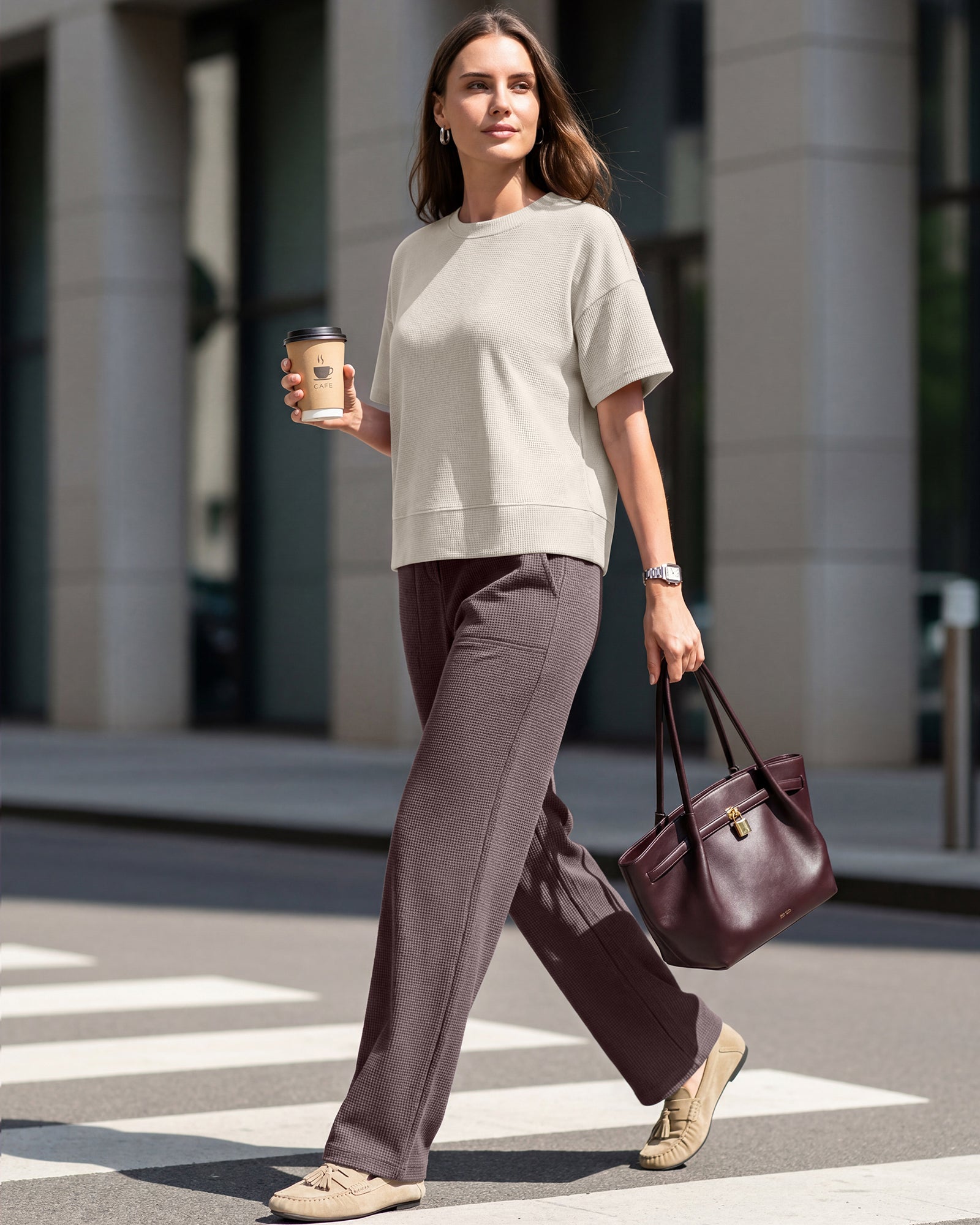 G4Free - G4Free Soft Waffle Knit Crewneck Tee Breathable Loose Fit -GF26K1003A001A-S-GF26K1003A001B-M-GF26K1003A001C-L-GF26K1003A001D-XL-GF26K1003A001E-XXL