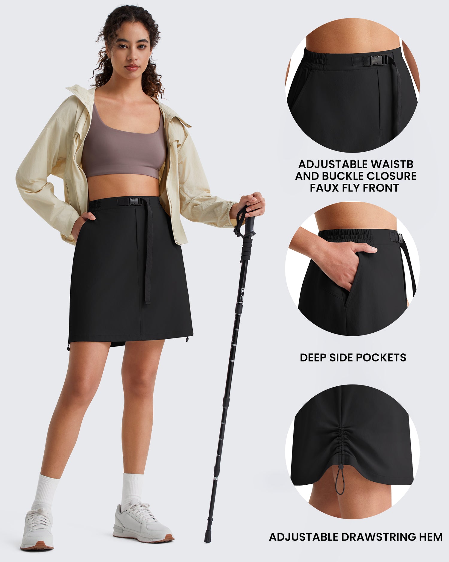 G4Free - G4Free Strowen 18" Hiking Cargo Skirt Elastic Waist 2 Pockets Quick Dry -GF26S953A001A-S-GF26S953A001B-M-GF26S953A001C-L-GF26S953A001D-XL-GF26S953A001F-XS
