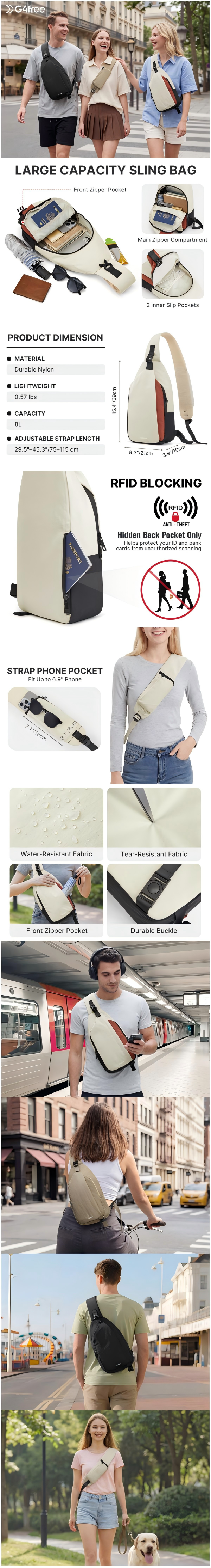 G4Free - G4Free Stylish RFID Anti-Theft Chest Bag -TN25B617A-TN25B617B-TN25B617C