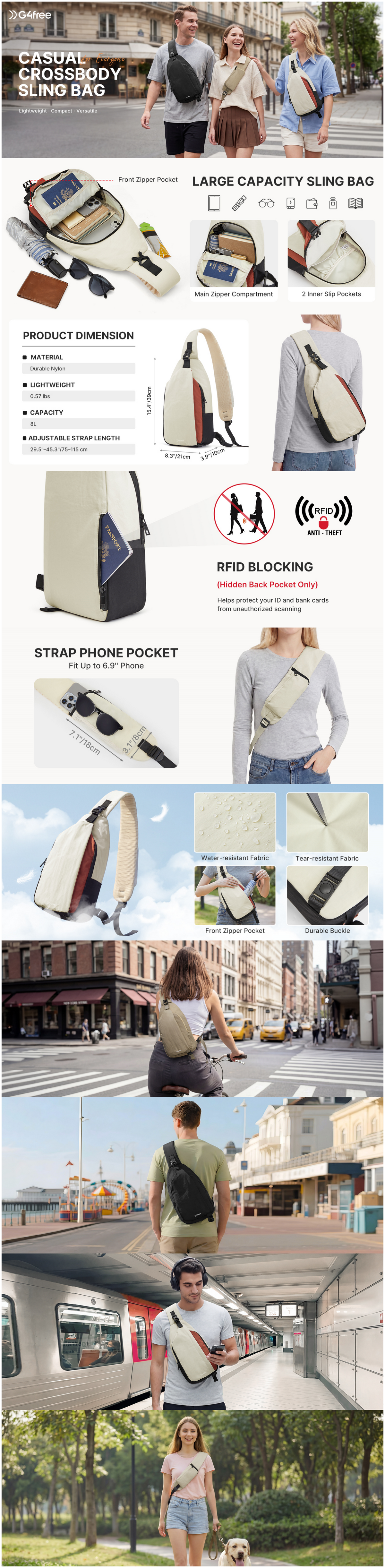 G4Free - G4Free Stylish RFID Anti-Theft Chest Bag -TN25B617A-TN25B617B-TN25B617C