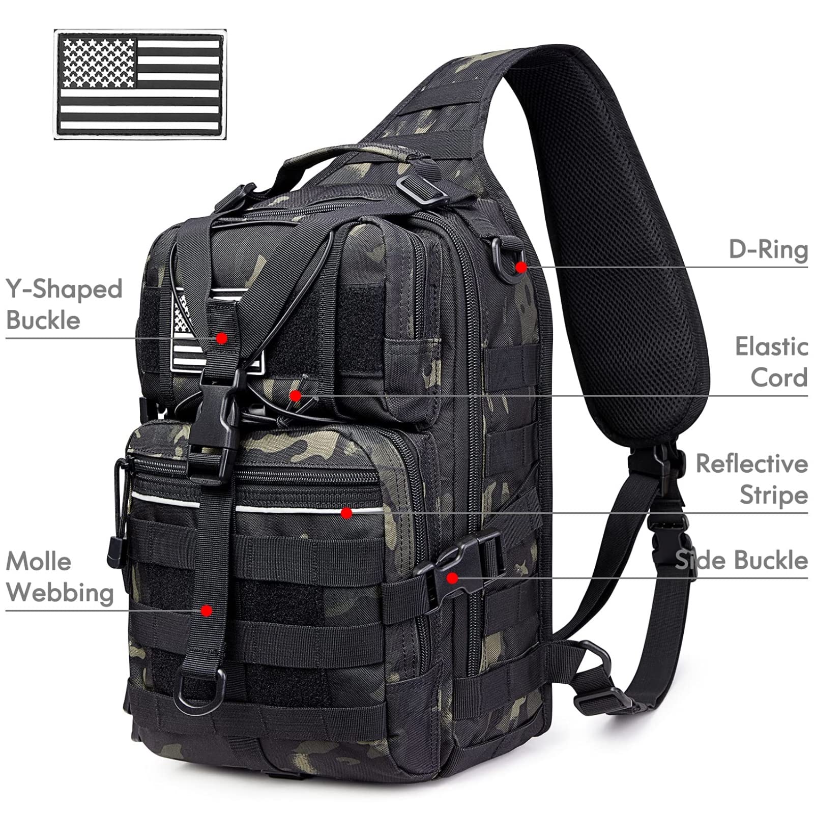 G4Free - G4Free Tactical Sling Backpack Big Molle EDC Assault Range Bag Pack Military Style for Concealed Carry -D02V676A-D02V676C