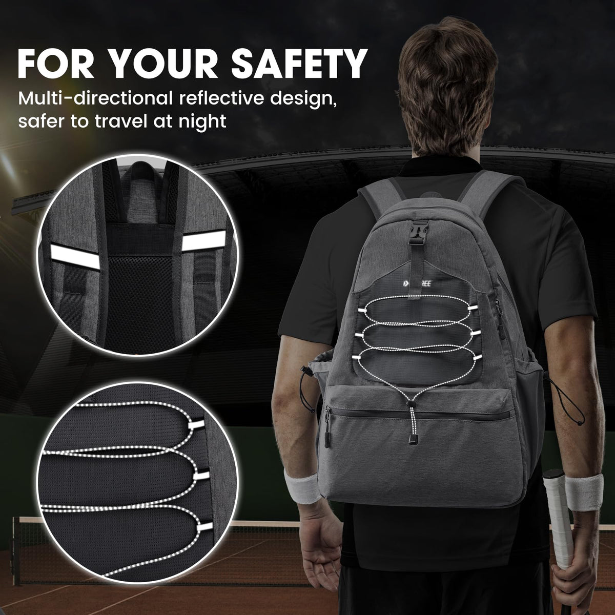 G4Free - G4Free Tennis Backpack Holds 4 Rackets with Shoe Compartment -TN24B327B-TN24B327C