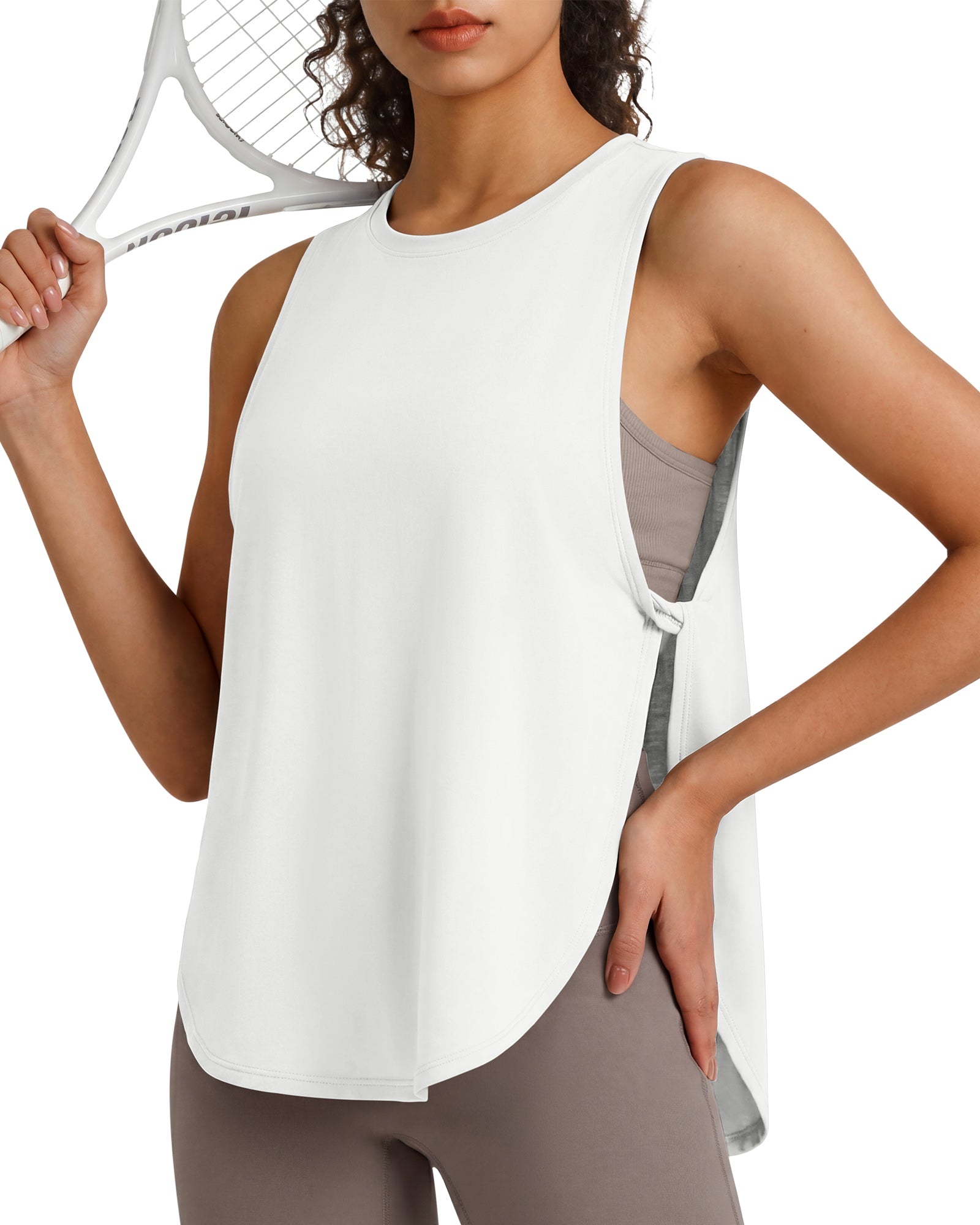 G4Free - G4Free UPF 50+ High Neck Loose Fit Side Slit Muscle Tank for Workout -GF26L990A001A-S-GF26L990A001B-M-GF26L990A001C-L-GF26L990A001D-XL-GF26L990A001E-XXL