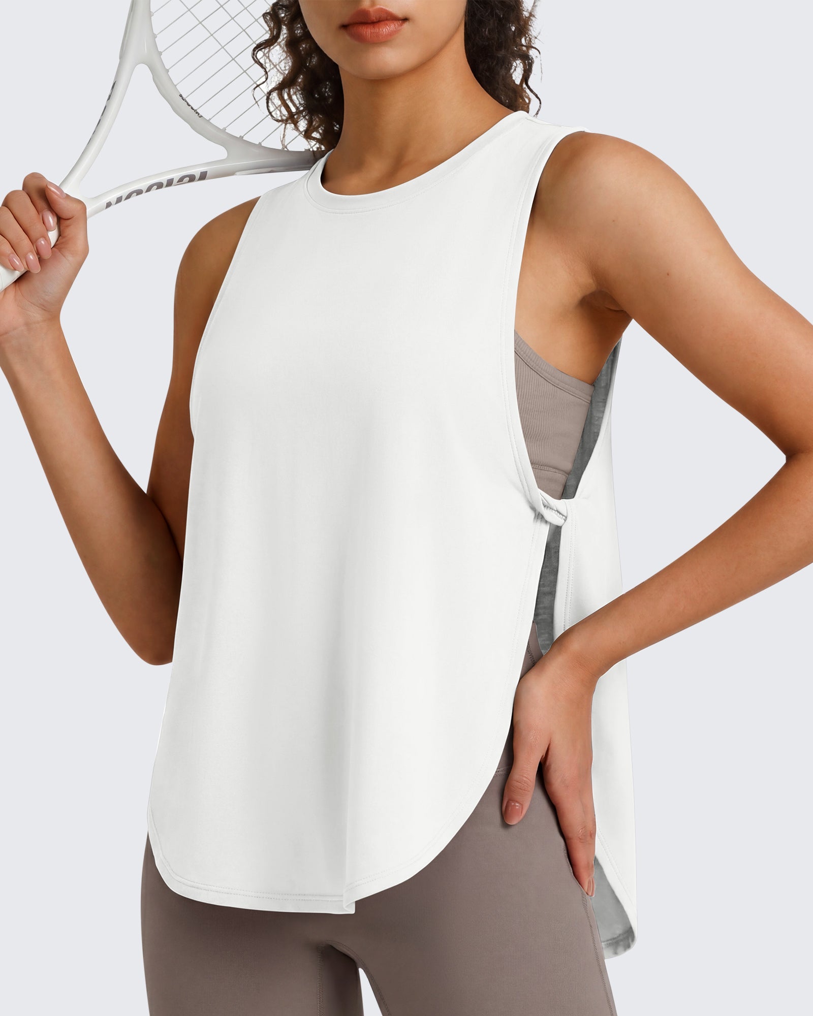 G4Free - G4Free UPF 50+ High Neck Loose Fit Side Slit Muscle Tank for Workout -GF26L990A001A-S-GF26L990A001B-M-GF26L990A001C-L-GF26L990A001D-XL-GF26L990A001E-XXL