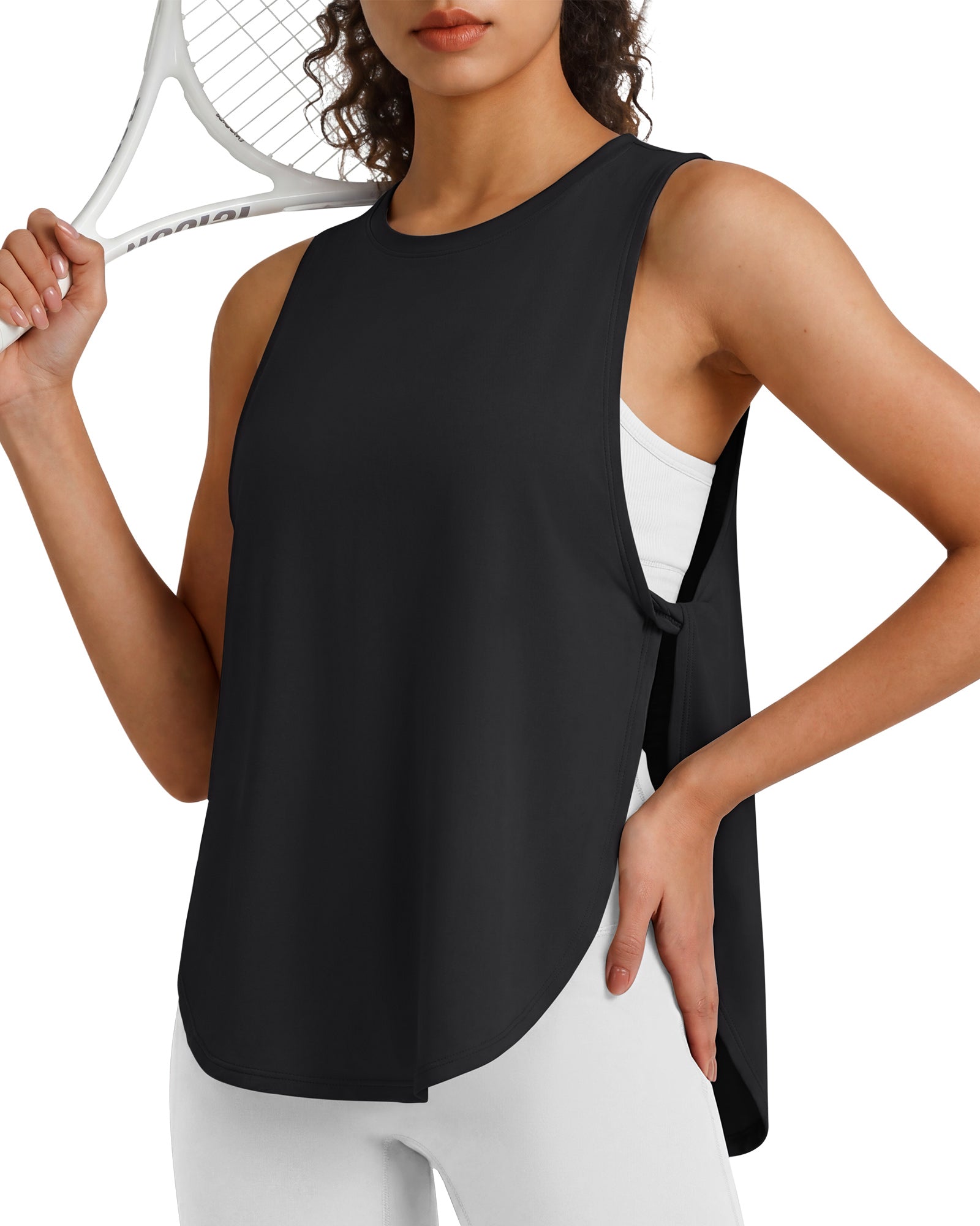 G4Free - G4Free UPF 50+ High Neck Loose Fit Side Slit Muscle Tank for Workout -GF26L990A001A-S-GF26L990A001B-M-GF26L990A001C-L-GF26L990A001D-XL-GF26L990A001E-XXL