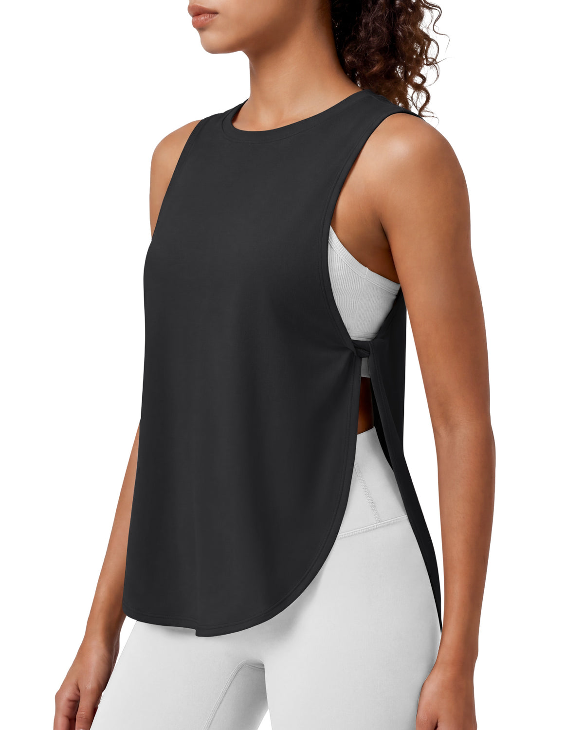 G4Free - G4Free UPF 50+ High Neck Loose Fit Side Slit Muscle Tank for Workout -GF26L990A001A-S-GF26L990A001B-M-GF26L990A001C-L-GF26L990A001D-XL-GF26L990A001E-XXL