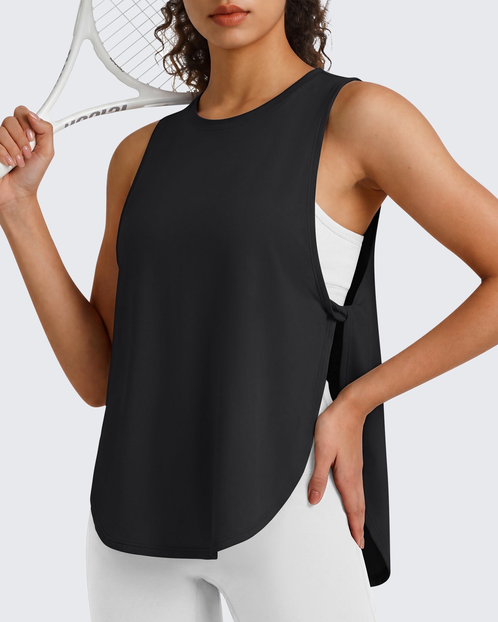 G4Free - G4Free UPF 50+ High Neck Loose Fit Side Slit Muscle Tank for Workout -GF26L990A001A-S-GF26L990A001B-M-GF26L990A001C-L-GF26L990A001D-XL-GF26L990A001E-XXL