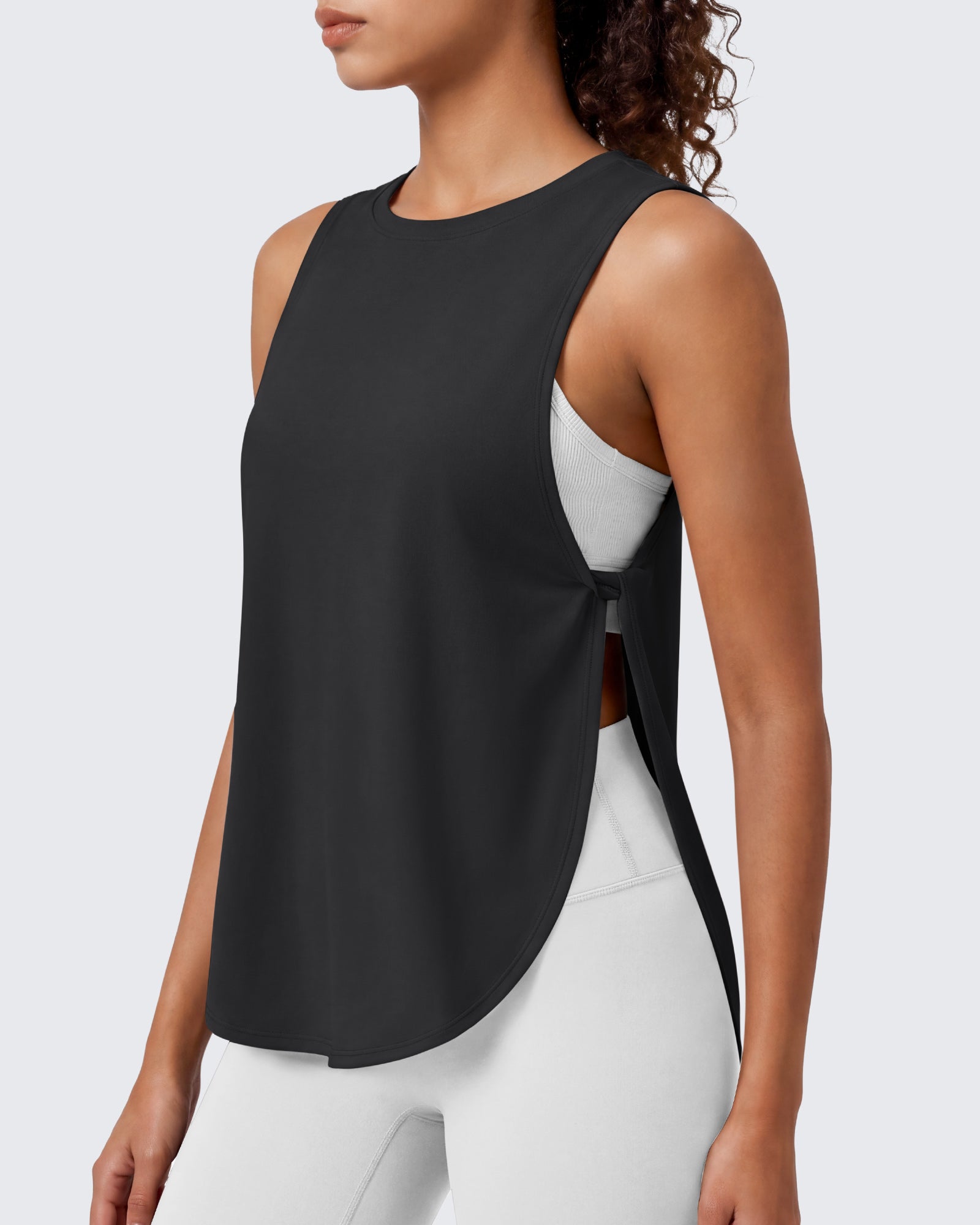 G4Free - G4Free UPF 50+ High Neck Loose Fit Side Slit Muscle Tank for Workout -GF26L990A001A-S-GF26L990A001B-M-GF26L990A001C-L-GF26L990A001D-XL-GF26L990A001E-XXL