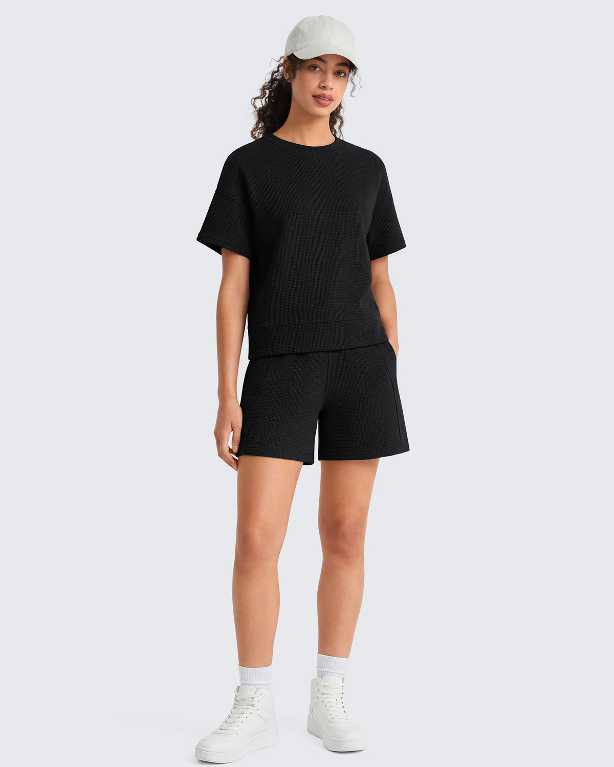 G4Free - G4Free Waffle Knit 4'' High Waisted Shorts with Pockets -GF26E958A001A-S-GF26E958A001B-M-GF26E958A001C-L-GF26E958A001D-XL-GF26E958A001E-XXL