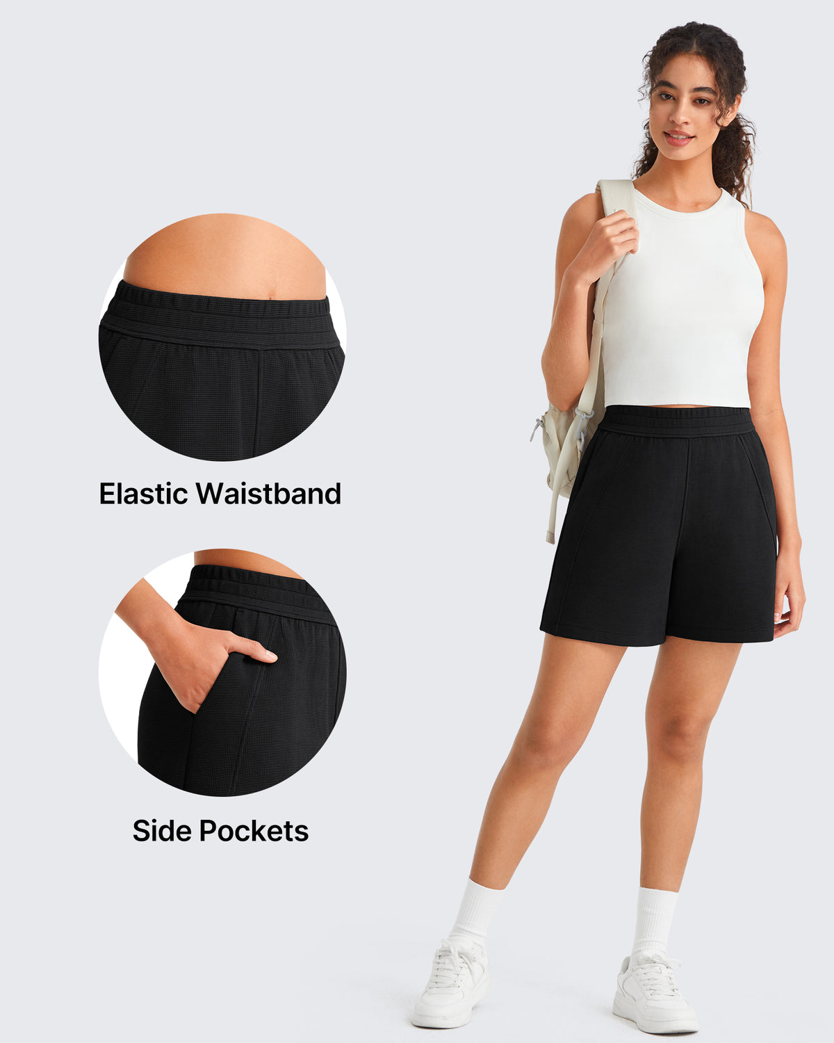 G4Free - G4Free Waffle Knit 4'' High Waisted Shorts with Pockets -GF26E958A001A-S-GF26E958A001B-M-GF26E958A001C-L-GF26E958A001D-XL-GF26E958A001E-XXL