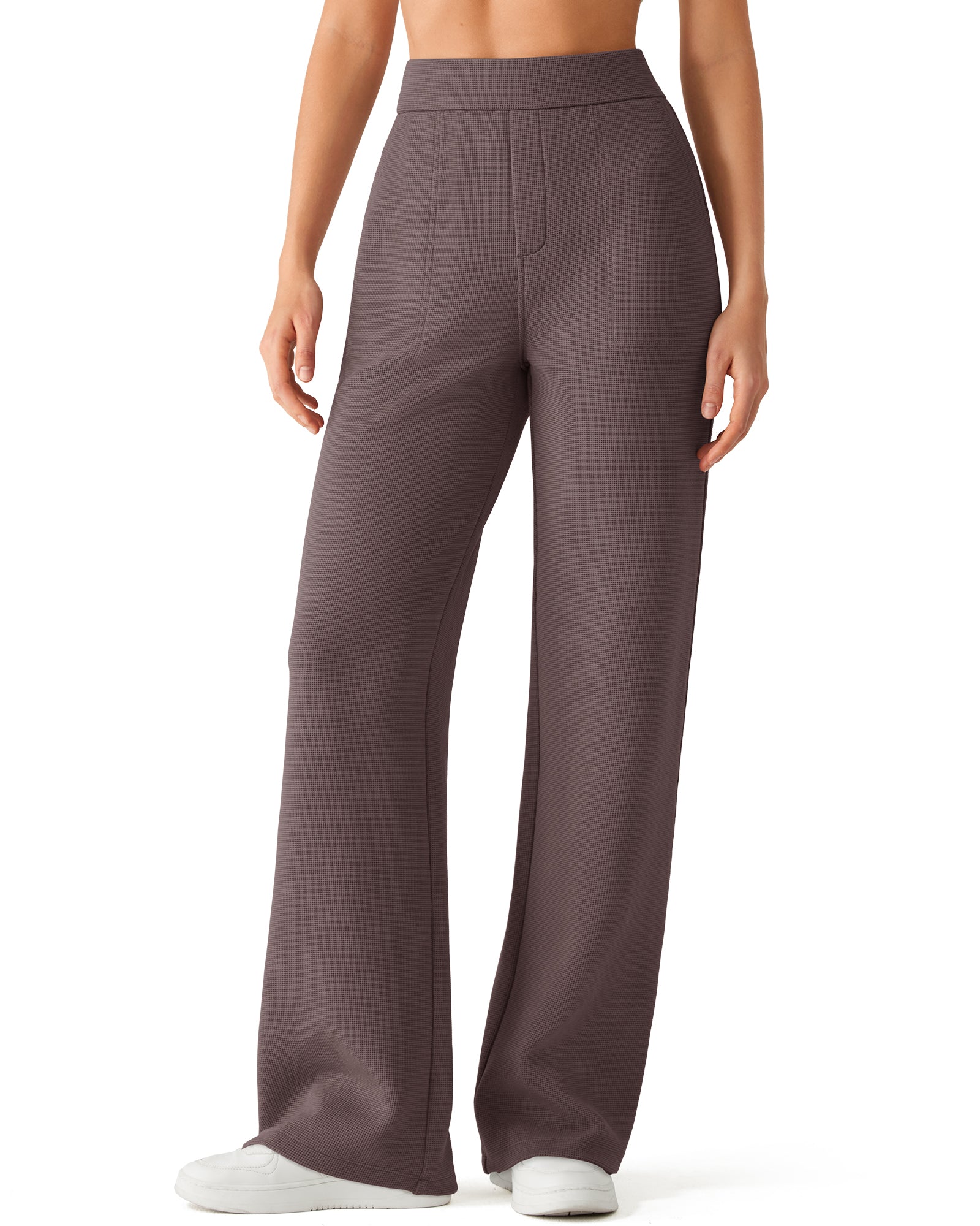 G4Free - G4Free Waffle Wide Leg Pull On Dress Pants High Waisted Stretchy -GF26J871A001A-S-GF26J871A001B-M-GF26J871A001C-L-GF26J871A001D-XL-GF26J871A001E-XXL