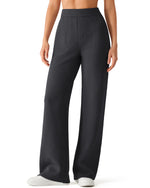 G4Free - G4Free Waffle Wide Leg Pull On Dress Pants High Waisted Stretchy -GF26J871A001A-S-GF26J871A001B-M-GF26J871A001C-L-GF26J871A001D-XL-GF26J871A001E-XXL