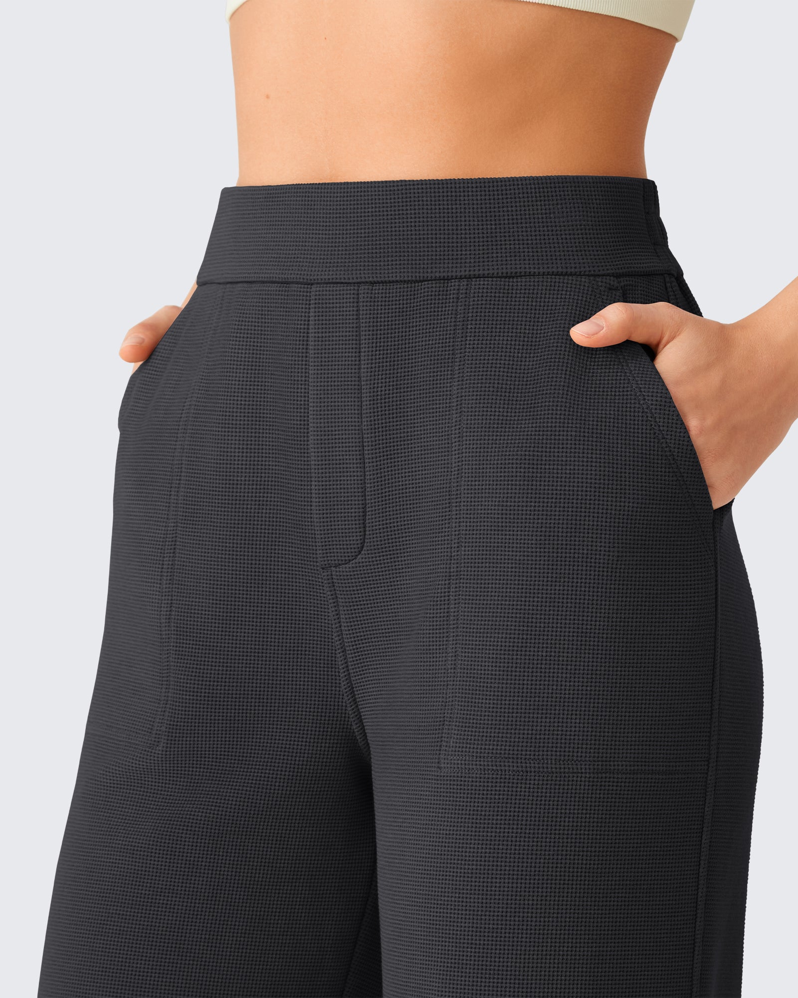 G4Free - G4Free Waffle Wide Leg Pull On Dress Pants High Waisted Stretchy -GF26J871A001A-S-GF26J871A001B-M-GF26J871A001C-L-GF26J871A001D-XL-GF26J871A001E-XXL