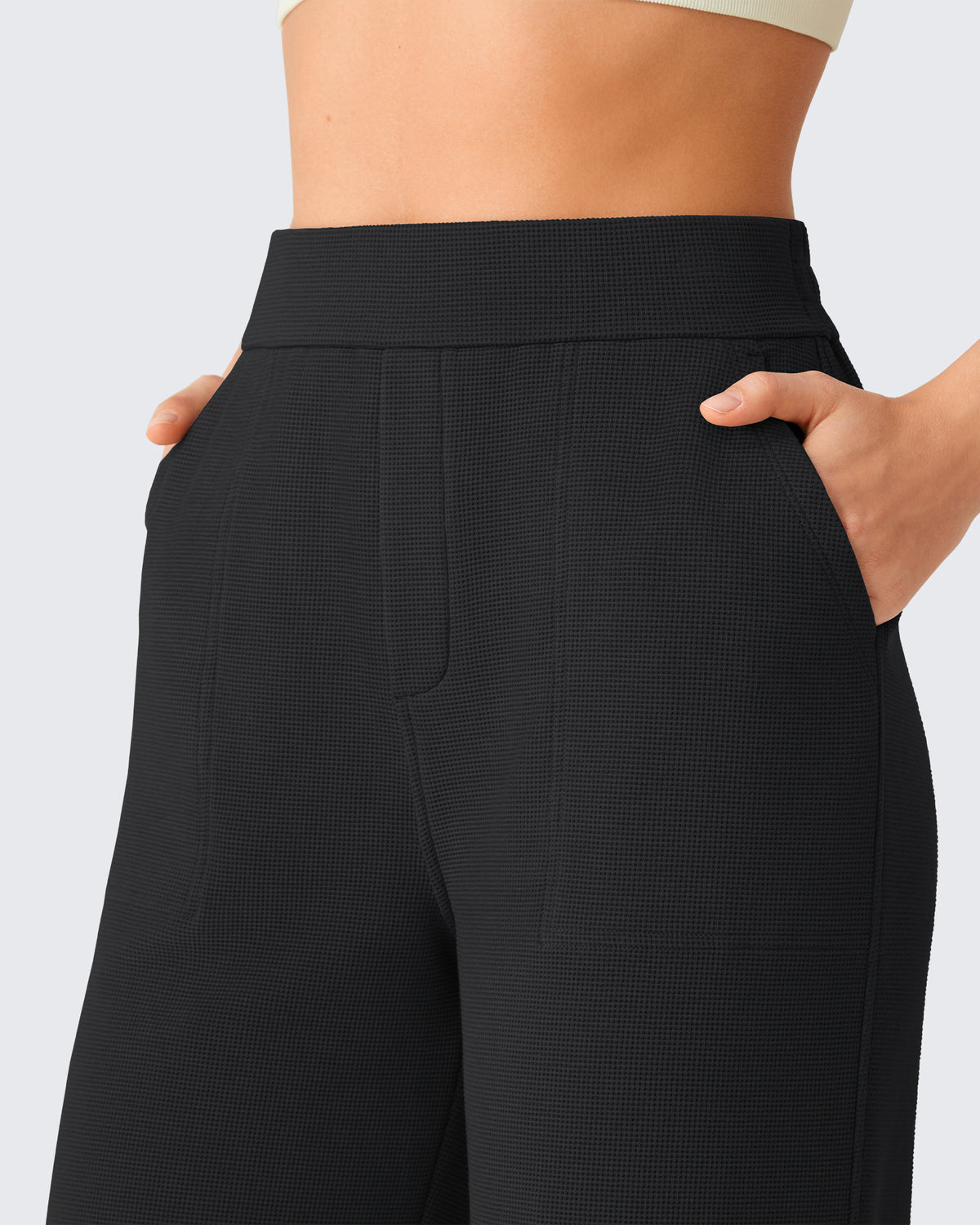 G4Free - G4Free Waffle Wide Leg Pull On Dress Pants High Waisted Stretchy -GF26J871A001A-S-GF26J871A001B-M-GF26J871A001C-L-GF26J871A001D-XL-GF26J871A001E-XXL