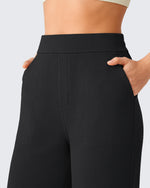 G4Free - G4Free Waffle Wide Leg Pull On Dress Pants High Waisted Stretchy -GF26J871A001A-S-GF26J871A001B-M-GF26J871A001C-L-GF26J871A001D-XL-GF26J871A001E-XXL