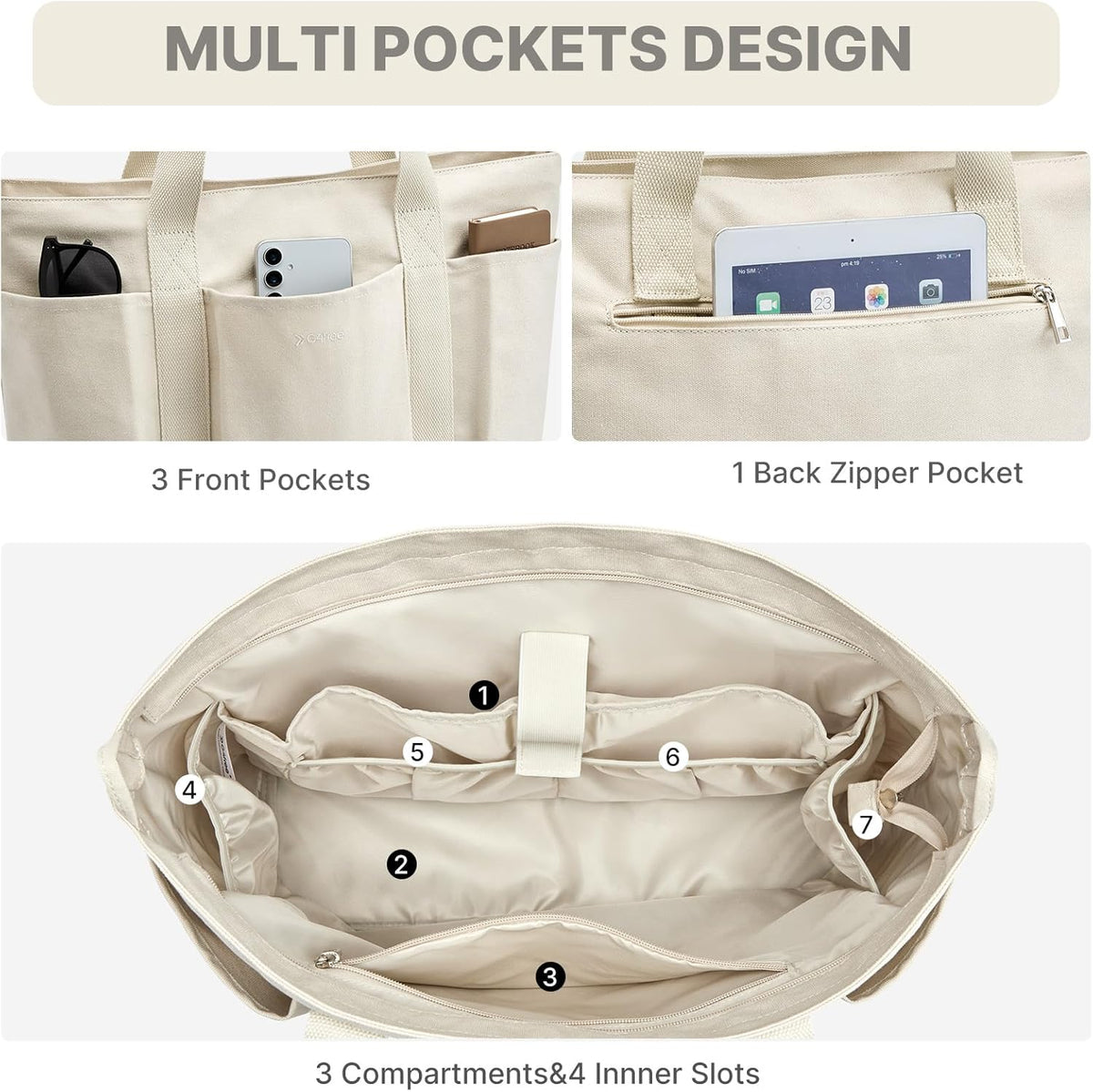 G4Free - G4free Large Zipper Canvas Tote Bag With Laptop Sleeve -TN24B474B-TN24B474C-TN24B474A