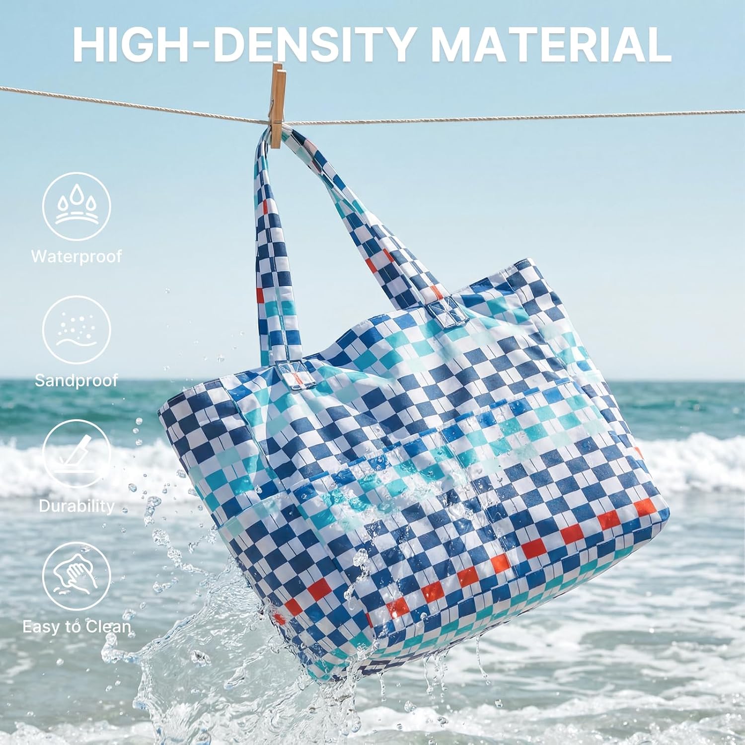 G4Free - Large Foldable Waterproof Sandproof Beach Tote Bag with Zipper -TN25B596D-TN25B596B-TN25B596C-TN25B596A