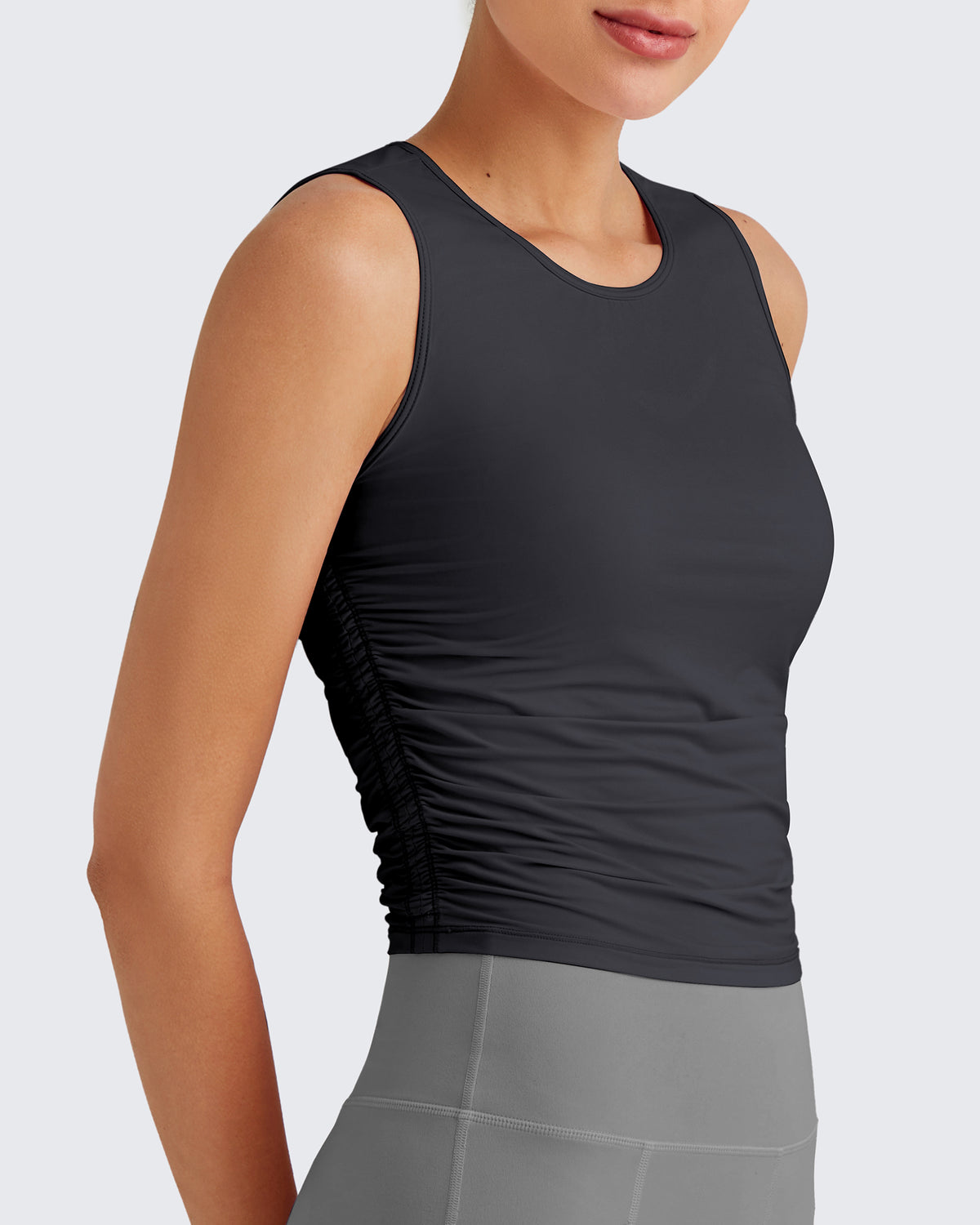 G4Free - Lightbreeze Side Ruched Sleeveless Workout Tops -GF25L322AF-XS-GF25L322AA-S-GF25L322AB-M-GF25L322AC-L-GF25L322AD-XL