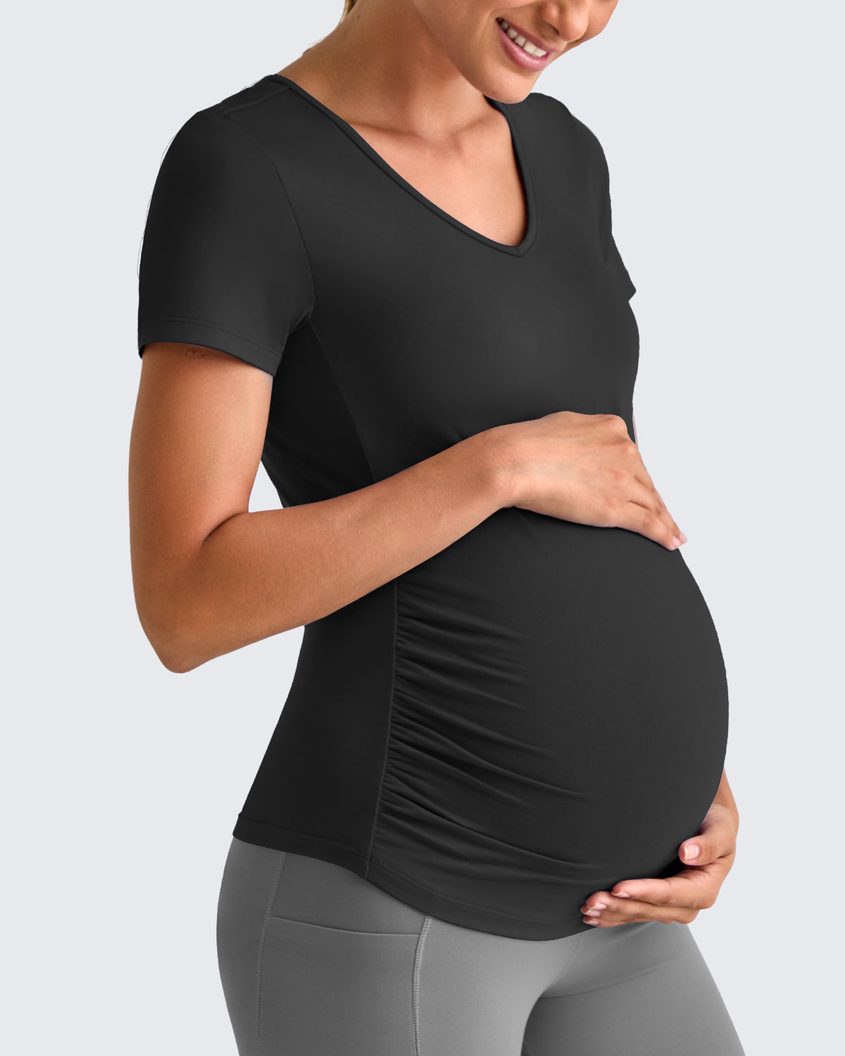 G4Free - Lightweight V Neck Side Ruched Maternity Short Sleeve -GF25KY453BA-S