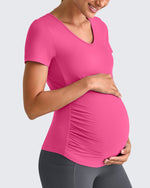 G4Free - Lightweight V Neck Side Ruched Maternity Short Sleeve -GF25KY453BA-S
