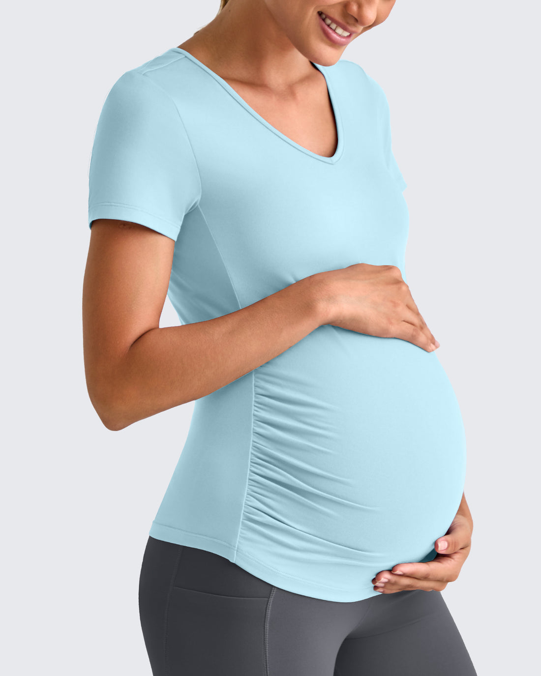 G4Free - Lightweight V Neck Side Ruched Maternity Short Sleeve -GF25KY453BA-S