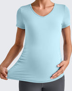 G4Free - Lightweight V Neck Side Ruched Maternity Short Sleeve -GF25KY453BA-S-GF25KY453BB-M-GF25KY453BC-L-GF25KY453BD-XL-GF25KY453BE-XXL