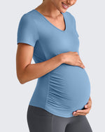 G4Free - Lightweight V Neck Side Ruched Maternity Short Sleeve -GF25KY453BA-S-GF25KY453BB-M-GF25KY453BC-L-GF25KY453BD-XL-GF25KY453BE-XXL