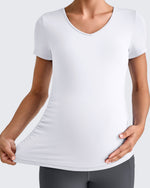 G4Free - Lightweight V Neck Side Ruched Maternity Short Sleeve -GF25KY453BA-S-GF25KY453BB-M-GF25KY453BC-L-GF25KY453BD-XL-GF25KY453BE-XXL