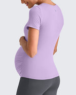 G4Free - Lightweight V Neck Side Ruched Maternity Short Sleeve -GF25KY453BA-S-GF25KY453BB-M-GF25KY453BC-L-GF25KY453BD-XL-GF25KY453BE-XXL