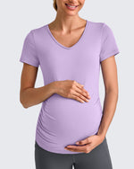 G4Free - Lightweight V Neck Side Ruched Maternity Short Sleeve -GF25KY453BA-S-GF25KY453BB-M-GF25KY453BC-L-GF25KY453BD-XL-GF25KY453BE-XXL