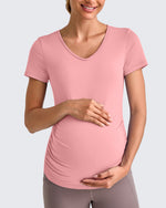 G4Free - Lightweight V Neck Side Ruched Maternity Short Sleeve -GF25KY453BA-S-GF25KY453BB-M-GF25KY453BC-L-GF25KY453BD-XL-GF25KY453BE-XXL