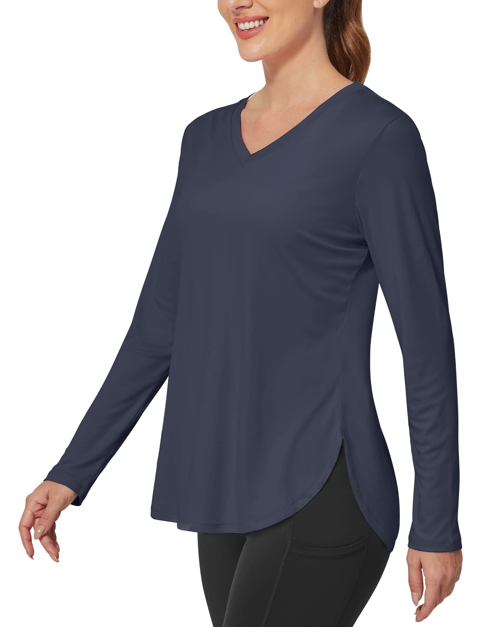 G4Free - Lightweight V Neck Sun Long Sleeve Workout Shirts Tops -GF23B139AF-XS