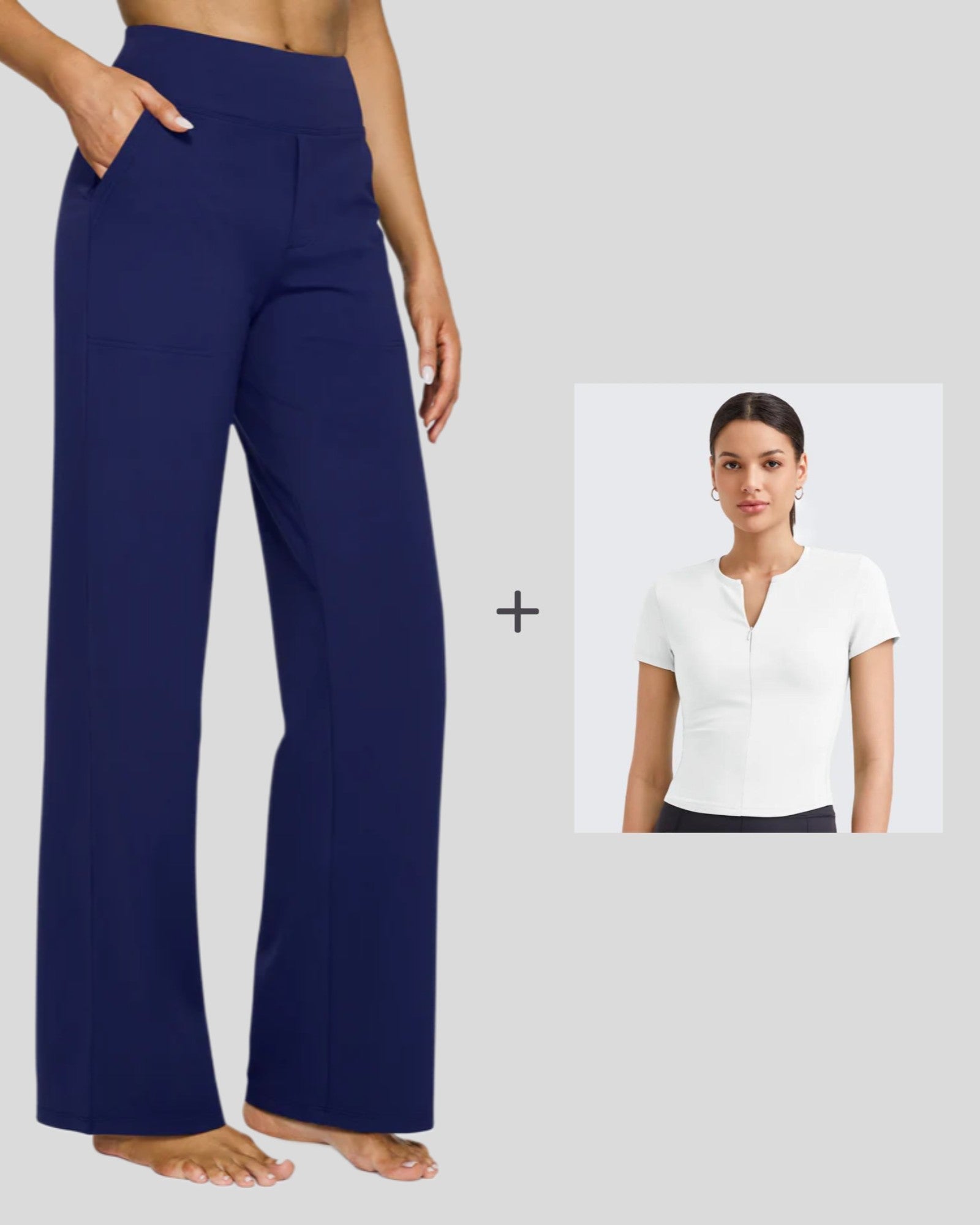G4Free - Loose Business Casual Pants + BareFeel Half Zip Slim Fit Tops -GF23J183AF-XS+GF25K335DF-XS
