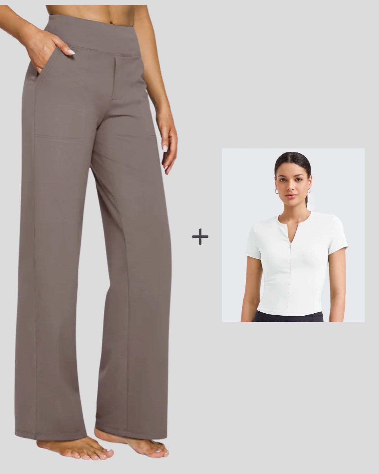 G4Free - Loose Business Casual Pants + BareFeel Half Zip Slim Fit Tops -GF23J183AF-XS+GF25K335DF-XS