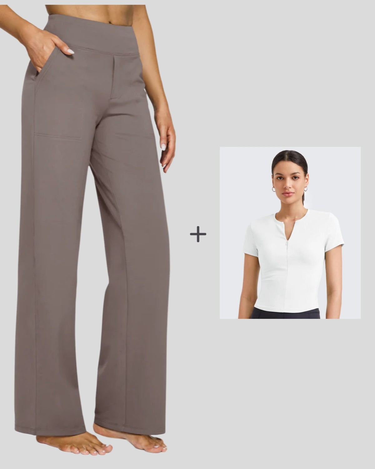 G4Free - Loose Business Casual Pants + BareFeel Half Zip Slim Fit Tops -GF23J183DF-XS+GF25K335DF-XS