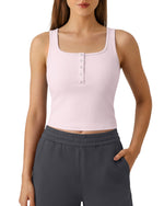 G4Free - Neck Sleeveless Crop Tops G4Free Ribbed Cropped Henley Tank Top -GF26L979A001F-XS